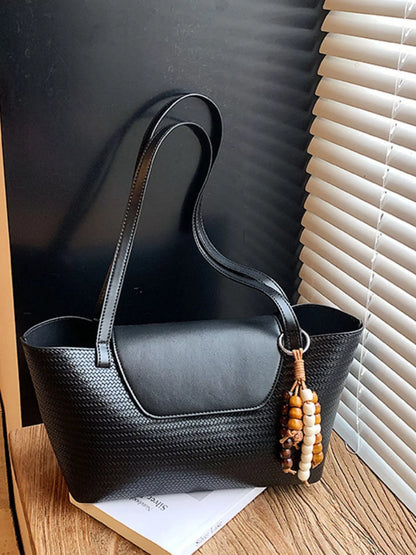 Texture Tote Bag with Beaded Charm