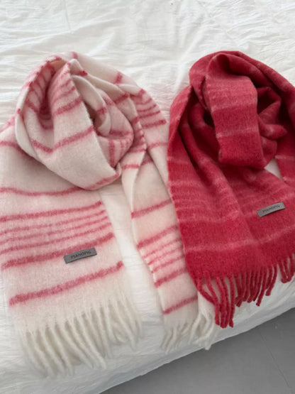 Cozy Striped Fringe Hem Scarf