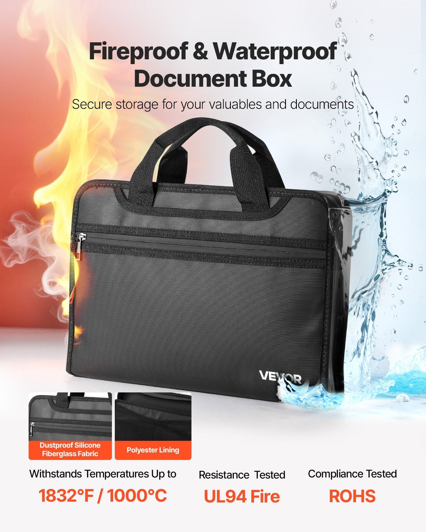 Fireproof Document Bag, 1832 ℉ Heat Insulated Fireproof & Waterproof Bag, Portable Multi-Layer File Storage Security Organizer Home Office Travel Use, For Passports, Important Documents, Files