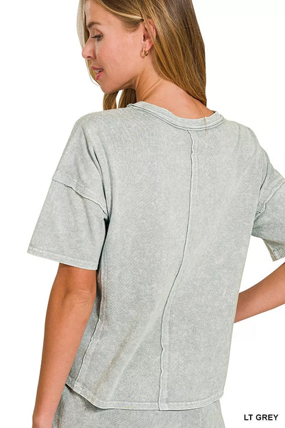 Zenana Halo Snow Washed Short Sleeve Tee and Shorts Set