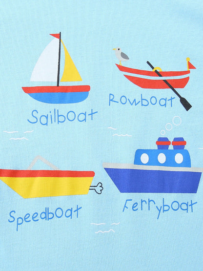 Children's Cartoon Boat Short Sleeve T-Shirt