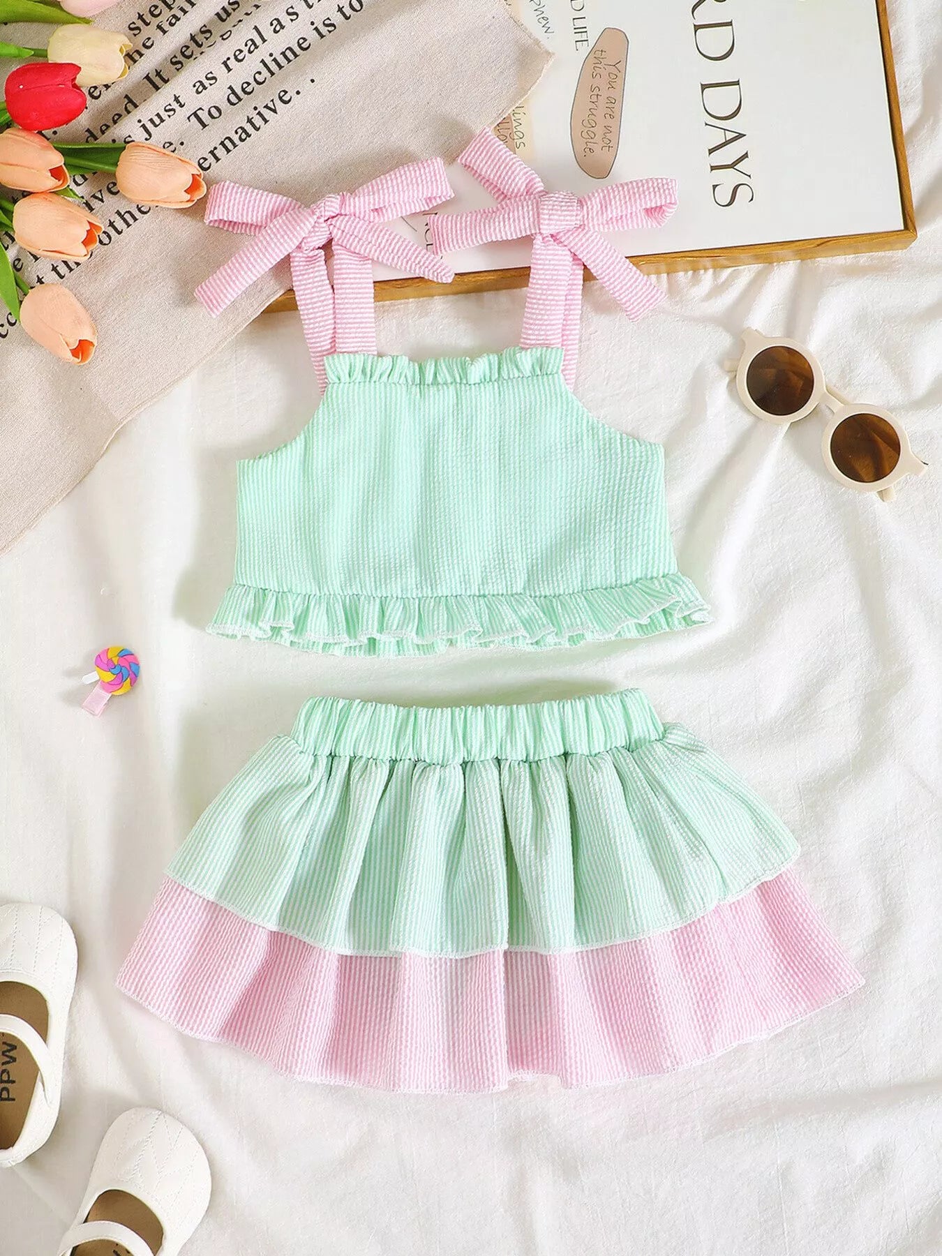 Children's Tie Strap Top & Layered Skirt Set