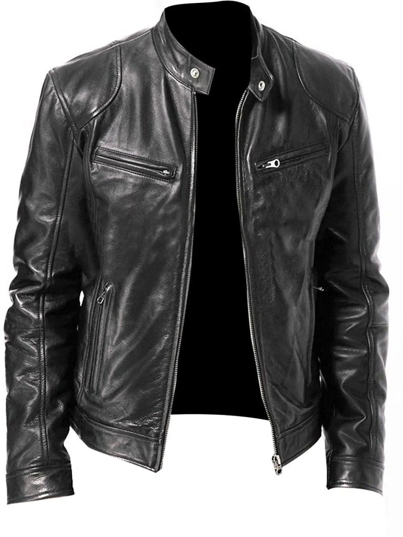 Men's Zip Up Leather Biker Jacket