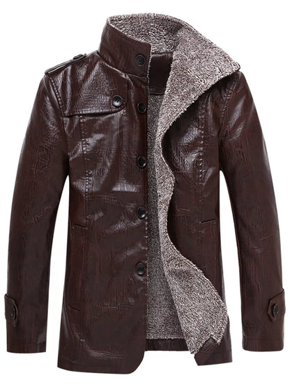 Men's Plus Size Button Up Fleece Lined Coat