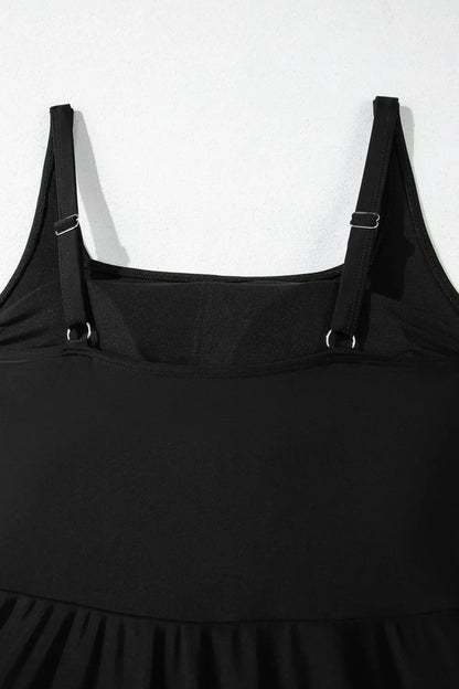 Side Tied Waist Square Neck Adjustable Straps A-line One Piece Swim Dress