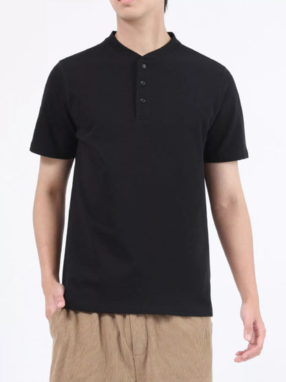 Men's Plus Size Casual Button Detail Short Sleeve T-Shirt