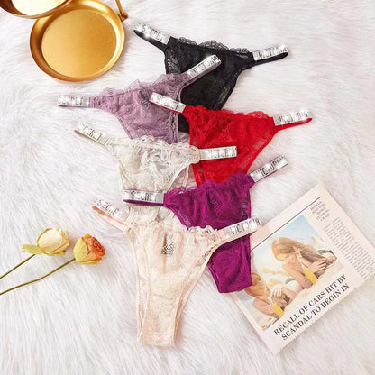 Rhinestone Lace Underwear Women's T-back
