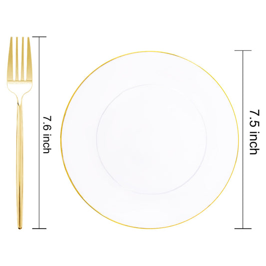 100 Clear Gold Dessert Plates with Plastic Gold Forks Cake Plates Disposable for Wedding