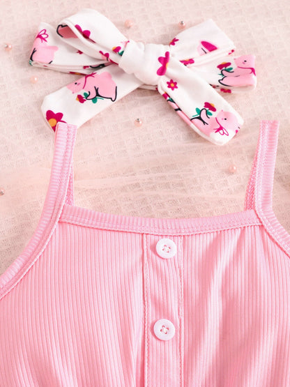 Children's Ruffle Hem Tank Top with Flare Pants and Headband Set