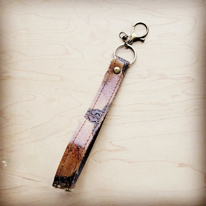 **Embossed Leather Key Chain Strap Tan Steer 701a