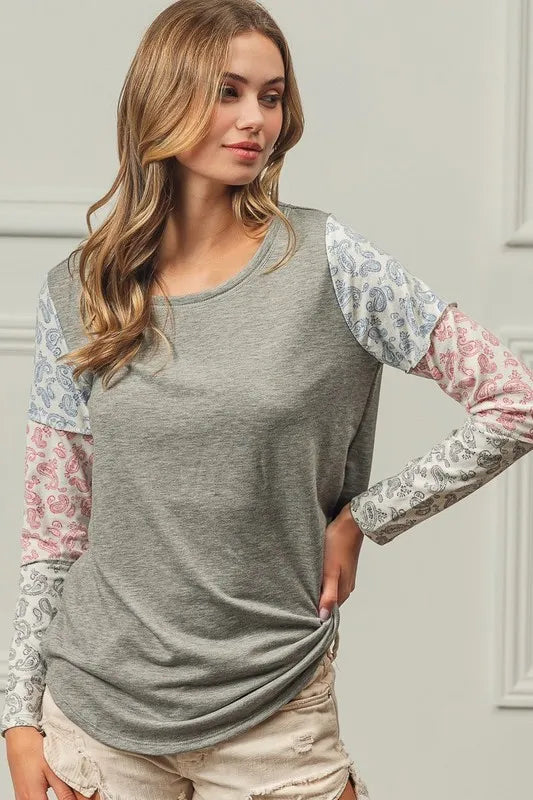 BiBi French Terry with Paisley Triblend Color Block