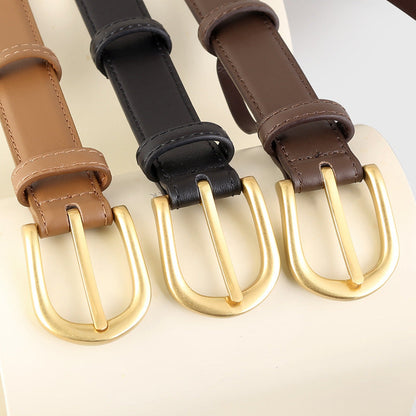 Skinny Leather Belt with Golden Buckle