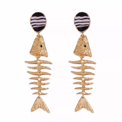 Striped Fishbone Drop Earrings