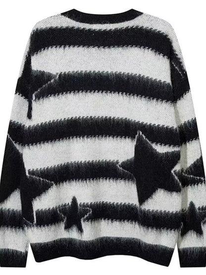 Men's Star Pattern Striped Knit Sweater