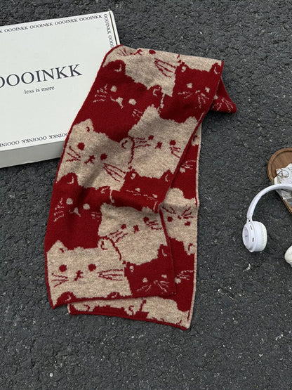 Cute Cat Pattern Knitted Scarf