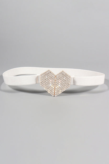 Rhinestone Heart Buckle Elastic Belt