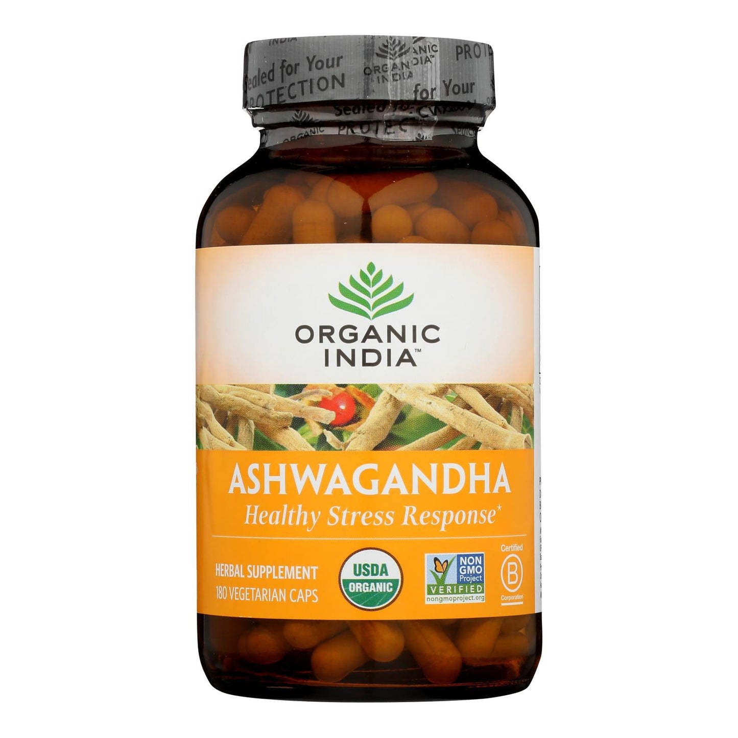 Organic India Ashwagandha Capsules, 180 Count – USDA Organic, Stress Relief, Energy Support, Adaptogen Supplement