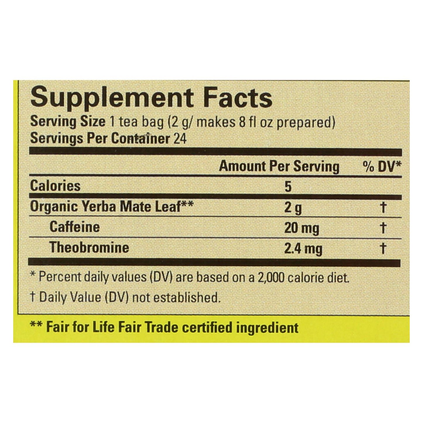Ecoteas Unsmoked Organic Yerba Mate Green Energy Tea Bags, 6-Pack of 24 Bags