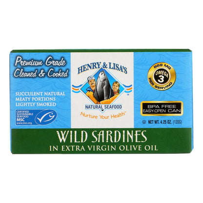 Henry and Lisa's Wild Sardines in Extra Virgin Olive Oil, Rich in Omega-3, Sustainable Seafood (Pack of 12 - 4.25 Oz.)