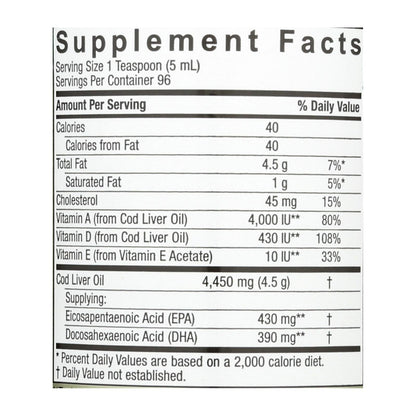 Nature's Answer Premium Norwegian Cod Liver Oil - Rich Omega 3 Fatty Acids - 16 Fl Oz
