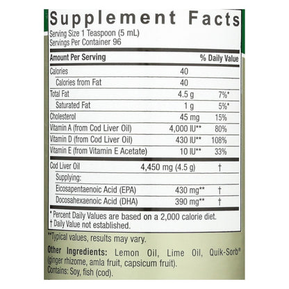 Nature's Answer Premium Norwegian Cod Liver Oil - Rich Omega 3 Fatty Acids - 16 Fl Oz