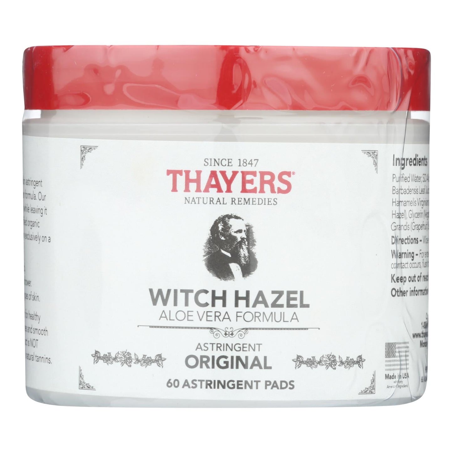 Thayers Witch Hazel with Aloe Vera Facial Pads (60 Pads)