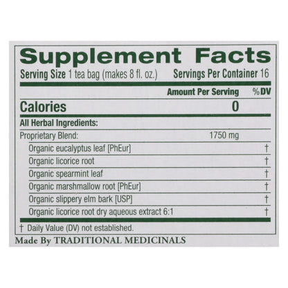 Traditional Medicinals Throat Comfort Eucalyptus Herbal Tea, 6 x 16-Bag Packs