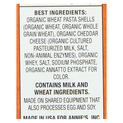 Annie's Organic Grass-Fed Shells & Real Aged Cheddar Macaroni & Cheese, 6 Oz Pack of 12