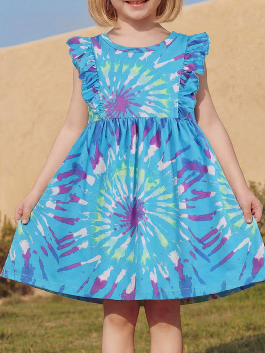 Children's Tie-Dye Ruffle Sleeve Dress