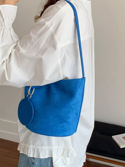 Suede Solid Color Bucket Bag