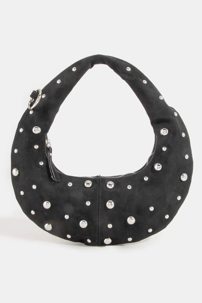 Fame Dome Studded Chrome Crescent Hand Bag