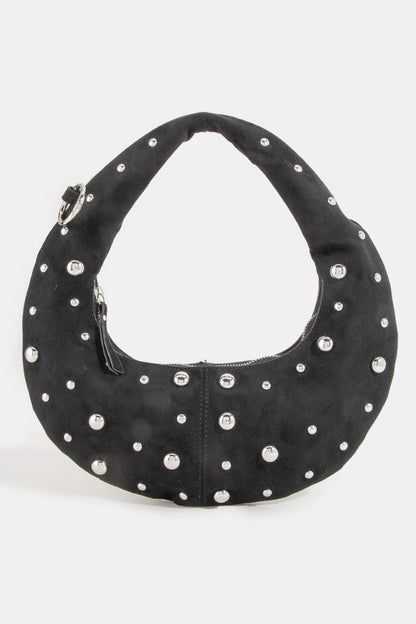 Fame Dome Studded Chrome Crescent Hand Bag