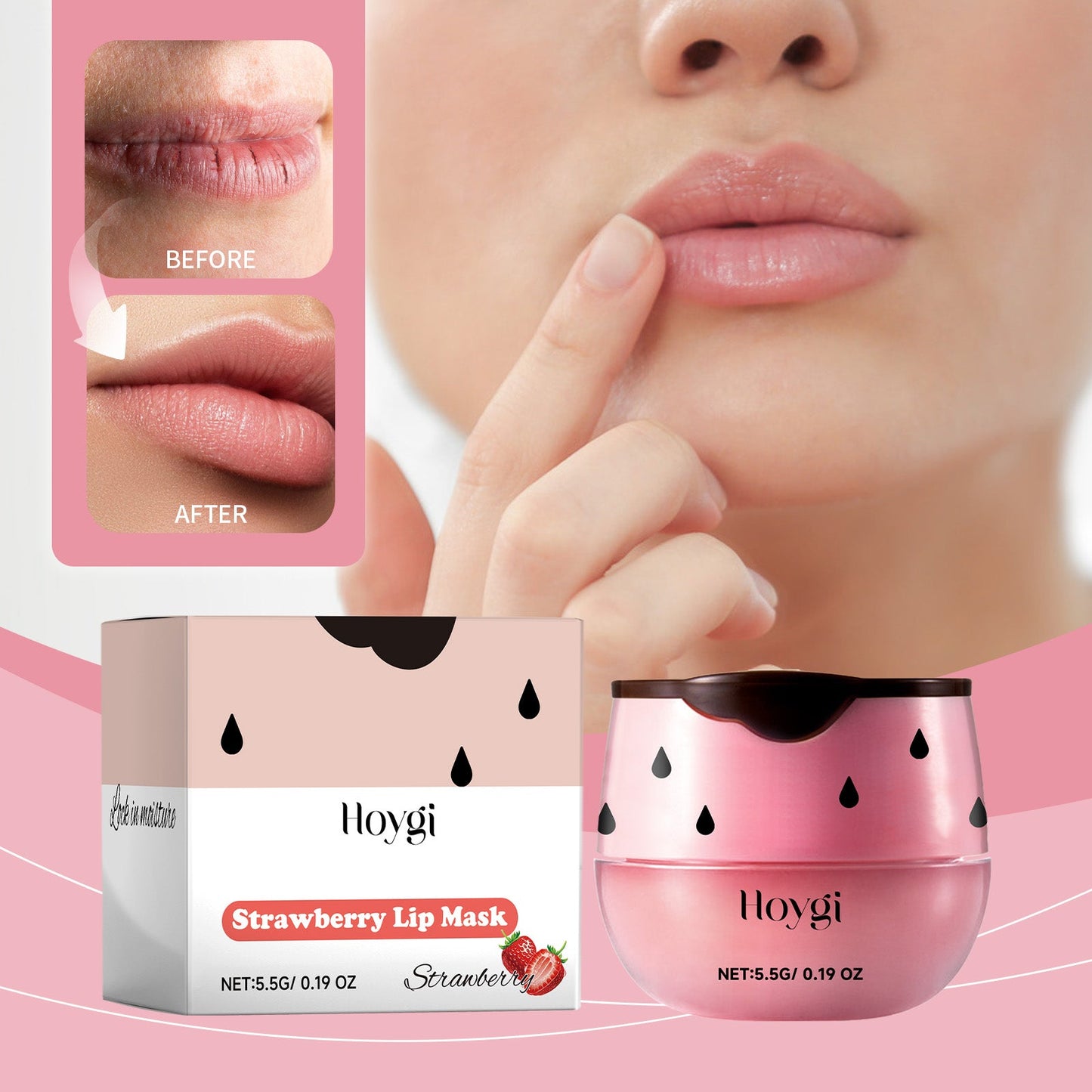 Hoygi Strawberry Lip Mask, Lighten Lip Lines And Gently Moisturize Lips, Remove Dead Skin And Moisturize Lips