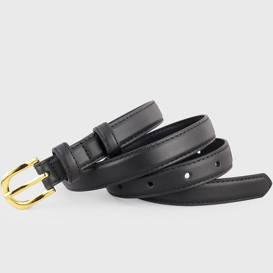 Leather Belt with Golden Buckle