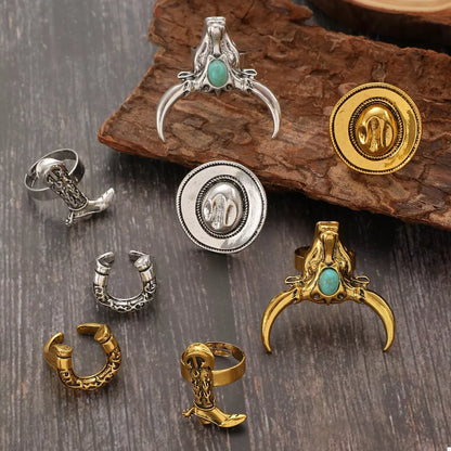 4 Piece Vintage Western Style Bull Head Rings