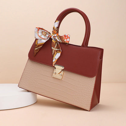 Crocodile Embossed Top Handle Handbag