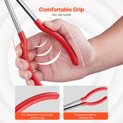 5-Piece Needle Nose Pliers, 11 In Long Needle Nose Pliers Set, Diagonal Cutting Pliers, 45°/ 90° Bent Nose Plier, Round Nose Plier, Long Nose Plier, Professional Pliers Set With Storage Bag