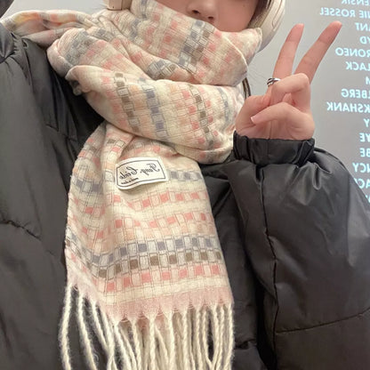 Plaid Fringe Warm Scarf