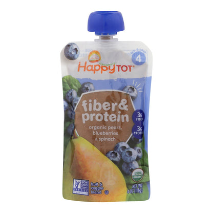 Happy Tot Organic Fiber & Protein Toddler Food - Stage 4 - Pear, Blueberry & Spinach - 16 Pack - 4 Oz