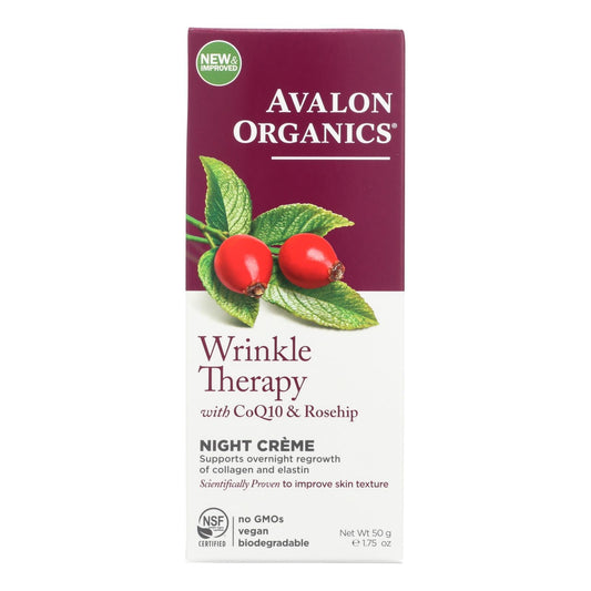 Avalon Organics CoQ10 Wrinkle Defense Night Cream, Anti-Aging Face Moisturizer for All Skin Types, 1.75 Fl Oz