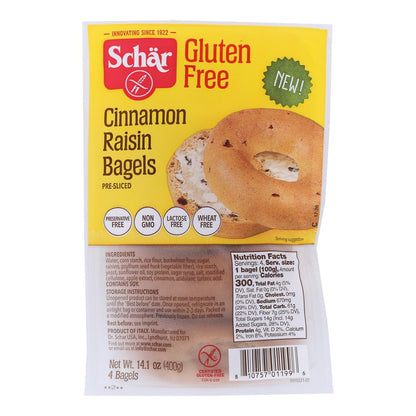 Schar Cinnamon Raisin Bagels - Case of 4 - 14.1 Oz