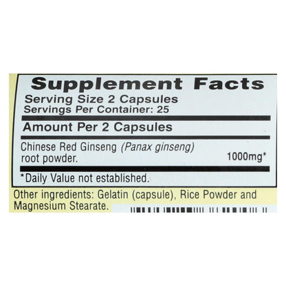 Imperial Elixir Chinese Red Ginseng Capsules - 500 mg, Pack of 50