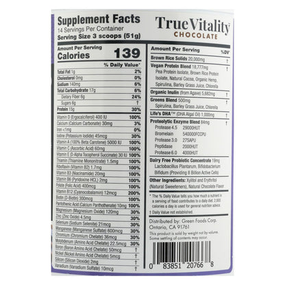 Green Foods True Vowelity Plant Protein Shake with DHA Chocolate - 25.2 Oz