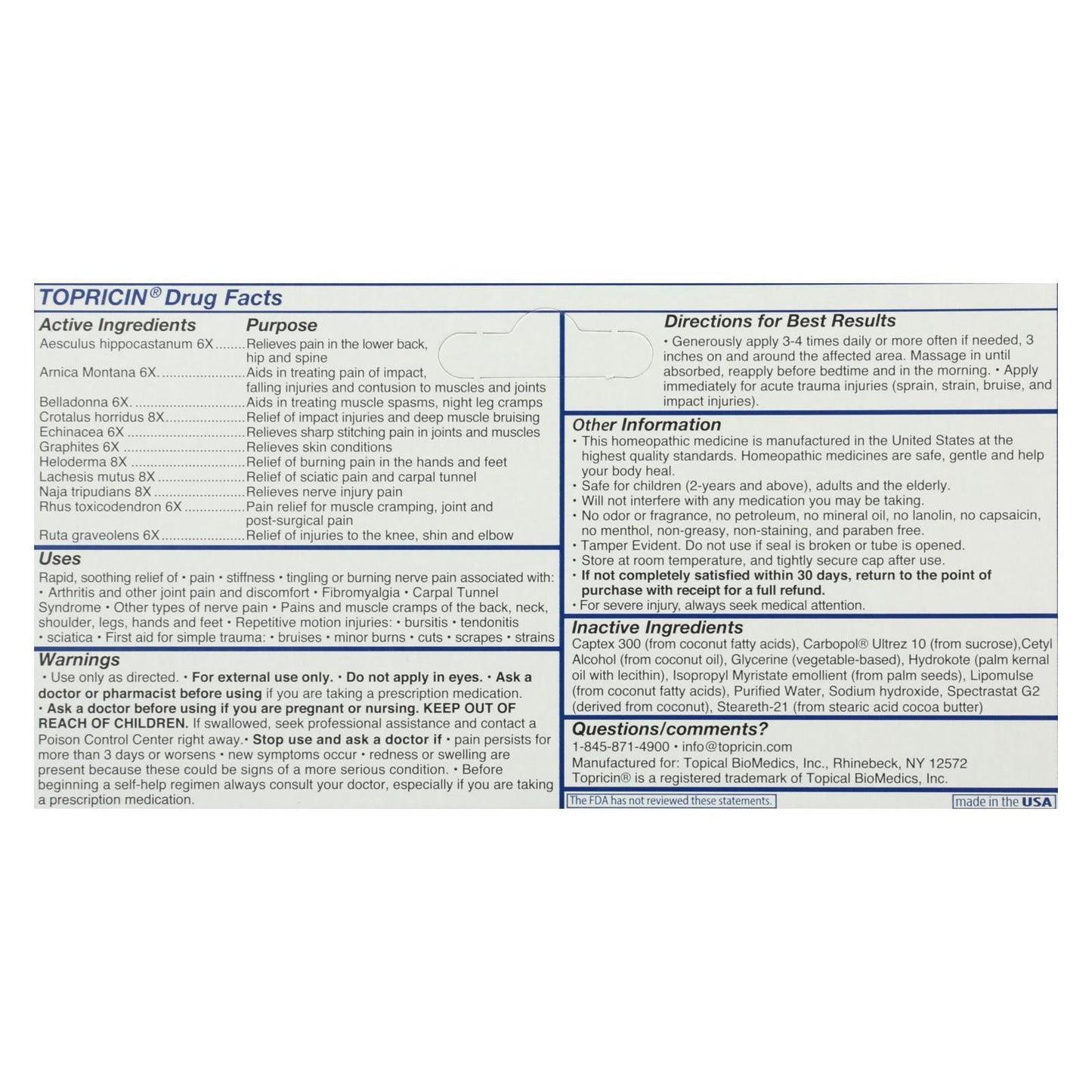 Topricin Anti-Inflammatory Pain Relief Cream - 2 Oz