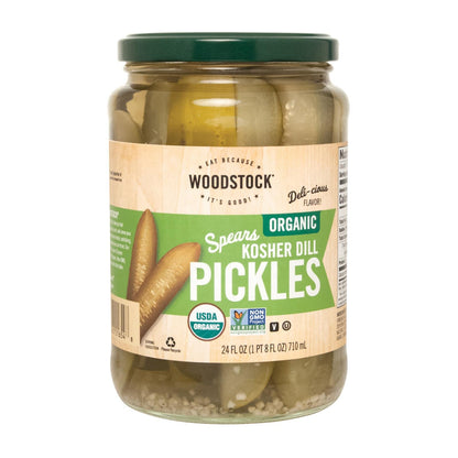 Woodstock Organic Kosher Dill Pickle Spears, 24 fl oz, Pack of 6