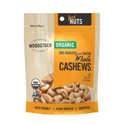 Woodstock Organic Whole Cashews, Dry Roasted & Salted, 7 oz
