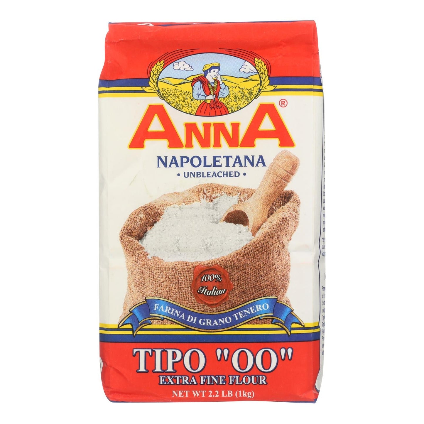 Anna Extra Fine Flour, Case of 10 - Anna 00 Flour - 2.2 lb x 10