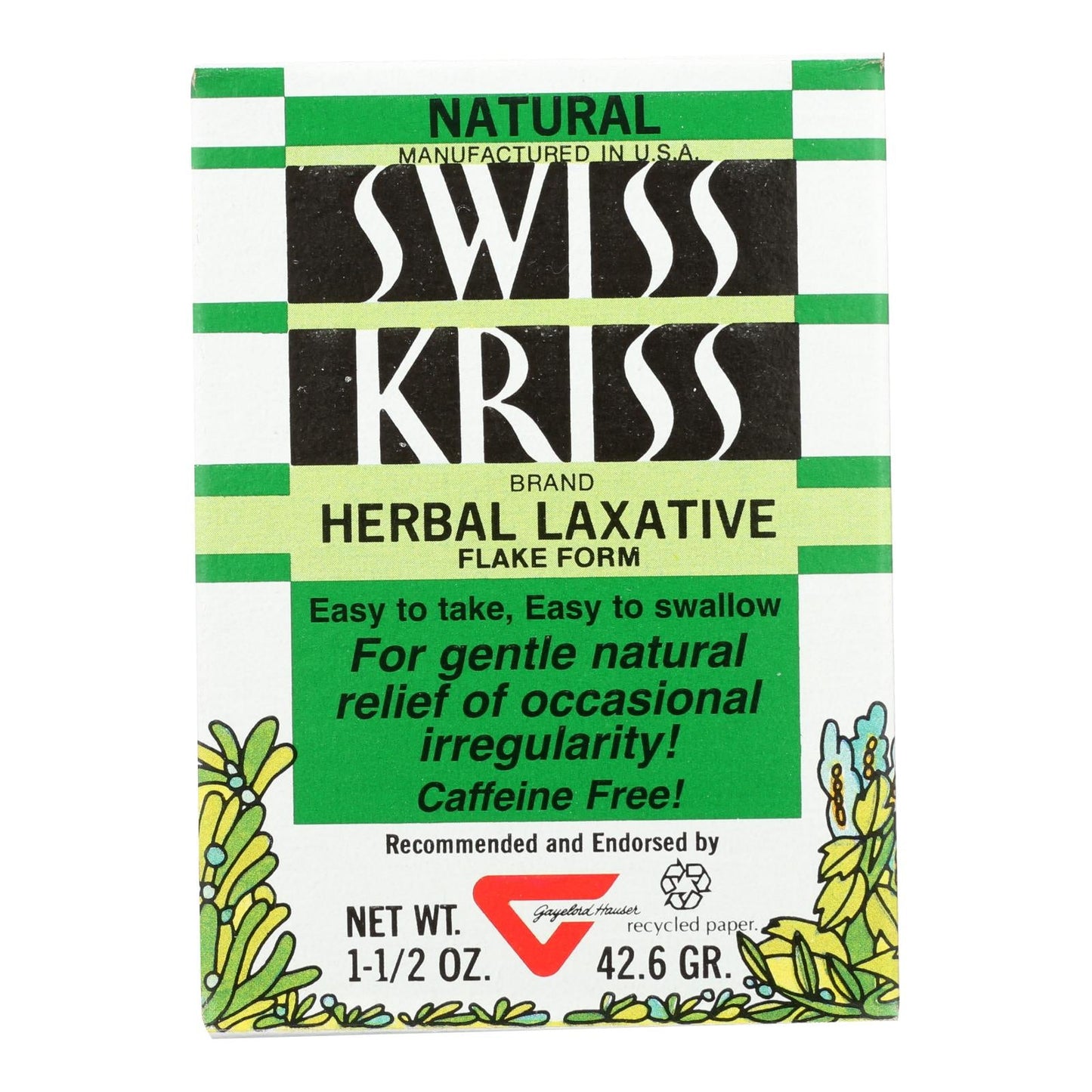 Swiss Kriss Herbal Laxative Flakes, Natural Senna Leaf Formula for Gentle Overnight Relief, 1.5 Oz