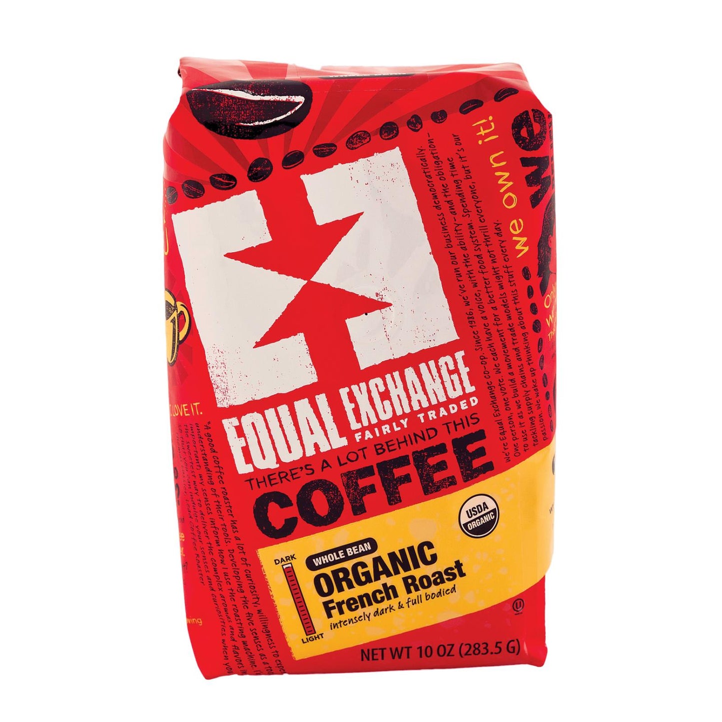Equal Exchange Organic French Roast Whole Bean Coffee (Pack of 6 - 10 oz.)