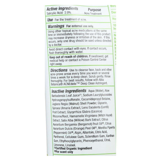 Alba Botanica Natural Acnedote 2% Salicylic Acid Exfoliating Face and Body Scrub (8 Fl Oz)
